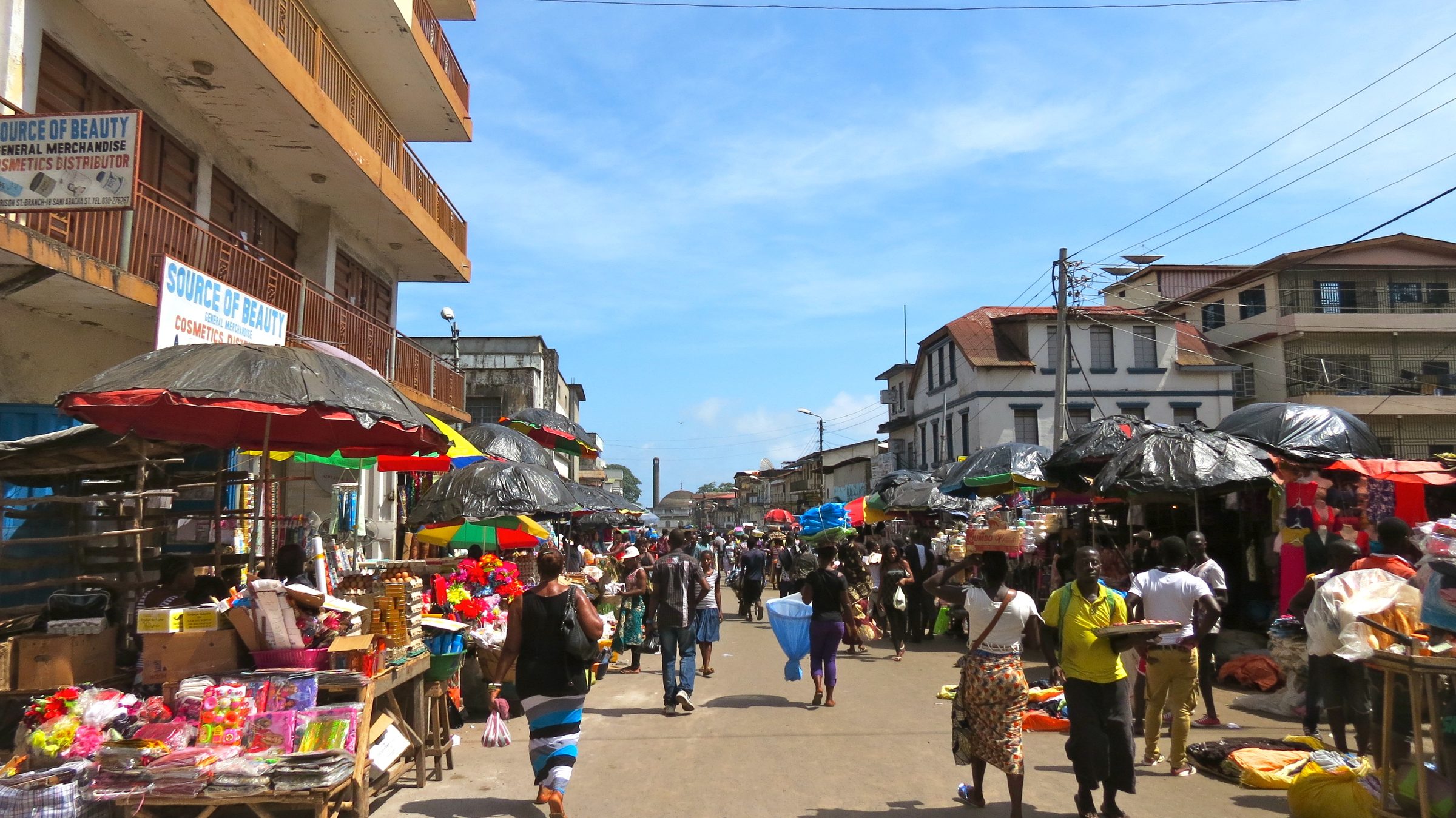 A busy market street in central Freetown, Sierra Leone